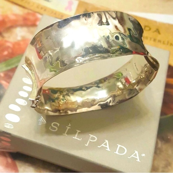 NEW Silpada Vintage Sterling Silver Sommelier Hammered Hinged.Bangle Bracelet - Picture 2 of 11